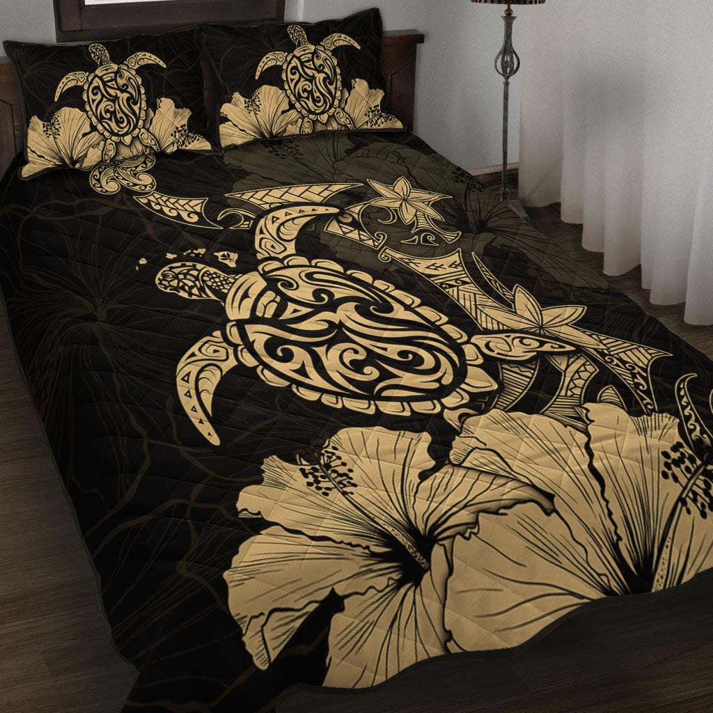 Hawaii Quilt Bed Set Golden Honu Hibiscus Serenity Style