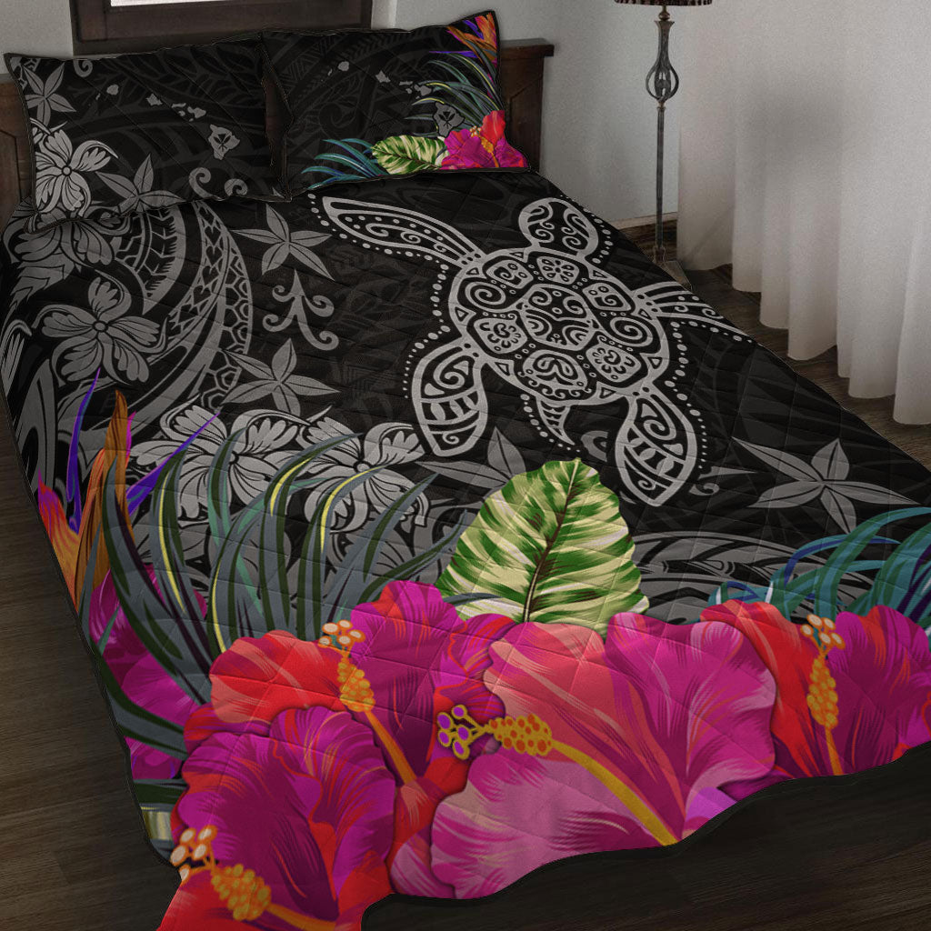 Hawaii Quilt Bed Set Tropical Honu Hibiscus Garden Style