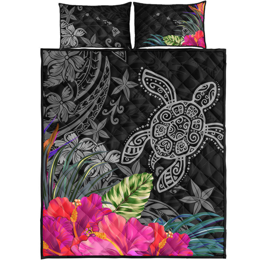 Hawaii Quilt Bed Set Tropical Honu Hibiscus Garden Style