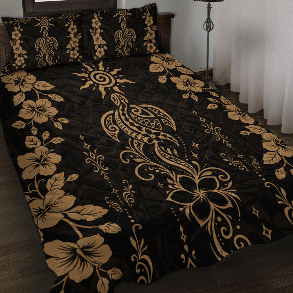 Hawaii Quilt Bed Set Vintage Honu Hibiscus Floral Elegance