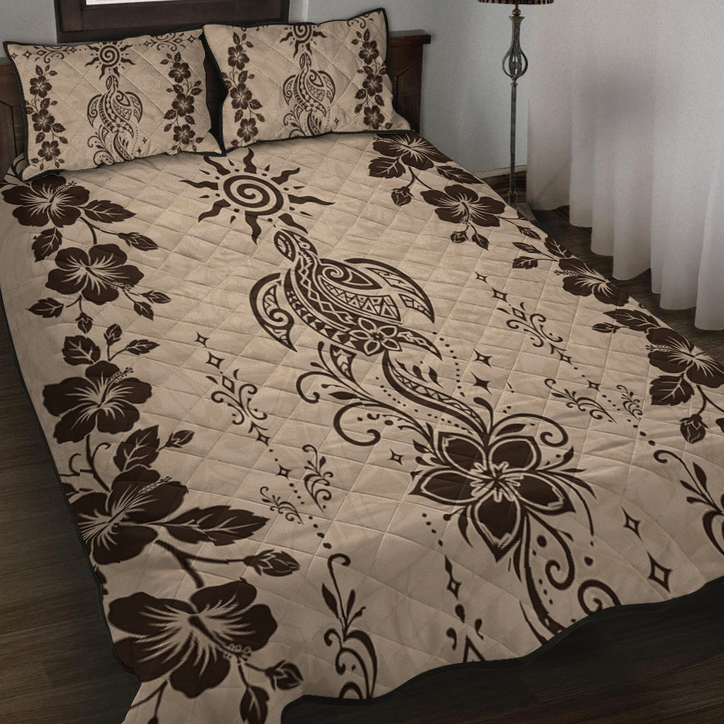 Hawaii Quilt Bed Set Vintage Honu Hibiscus Floral Elegance
