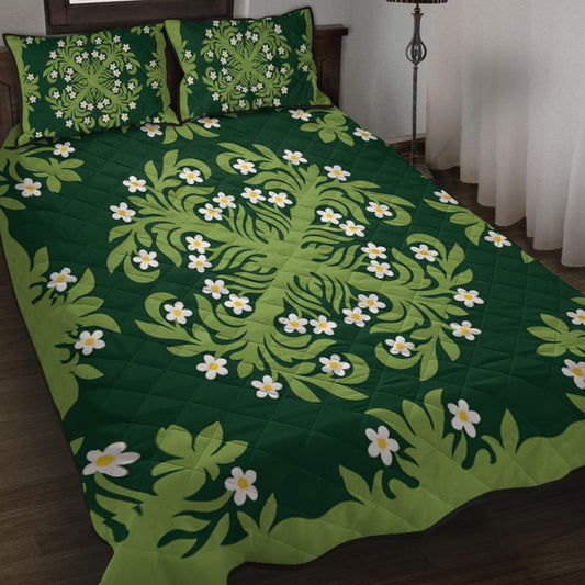Hawaii Quilt Bed Set Emerald Tropical Floral Garden Elegance