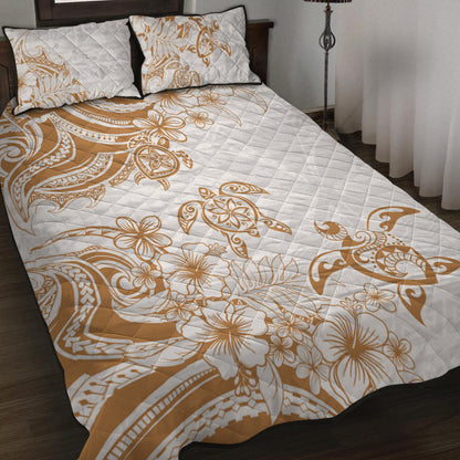 Hawaii Quilt Bed Set Kanaka Maoli Hibiscus Polynesian Tribal Turtle Print Style