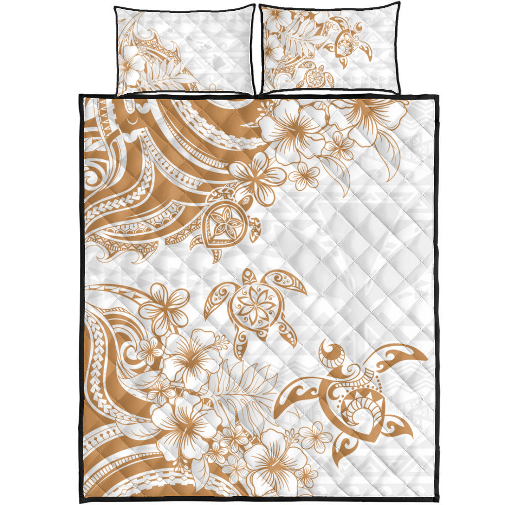 Hawaii Quilt Bed Set Kanaka Maoli Hibiscus Polynesian Tribal Turtle Print Style