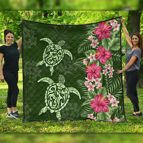 Hawaii Premium Quilt Polynesian Sea Turtle Hibiscus Tropical Style