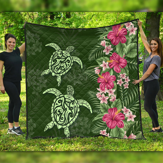 Hawaii Premium Quilt Polynesian Sea Turtle Hibiscus Tropical Style