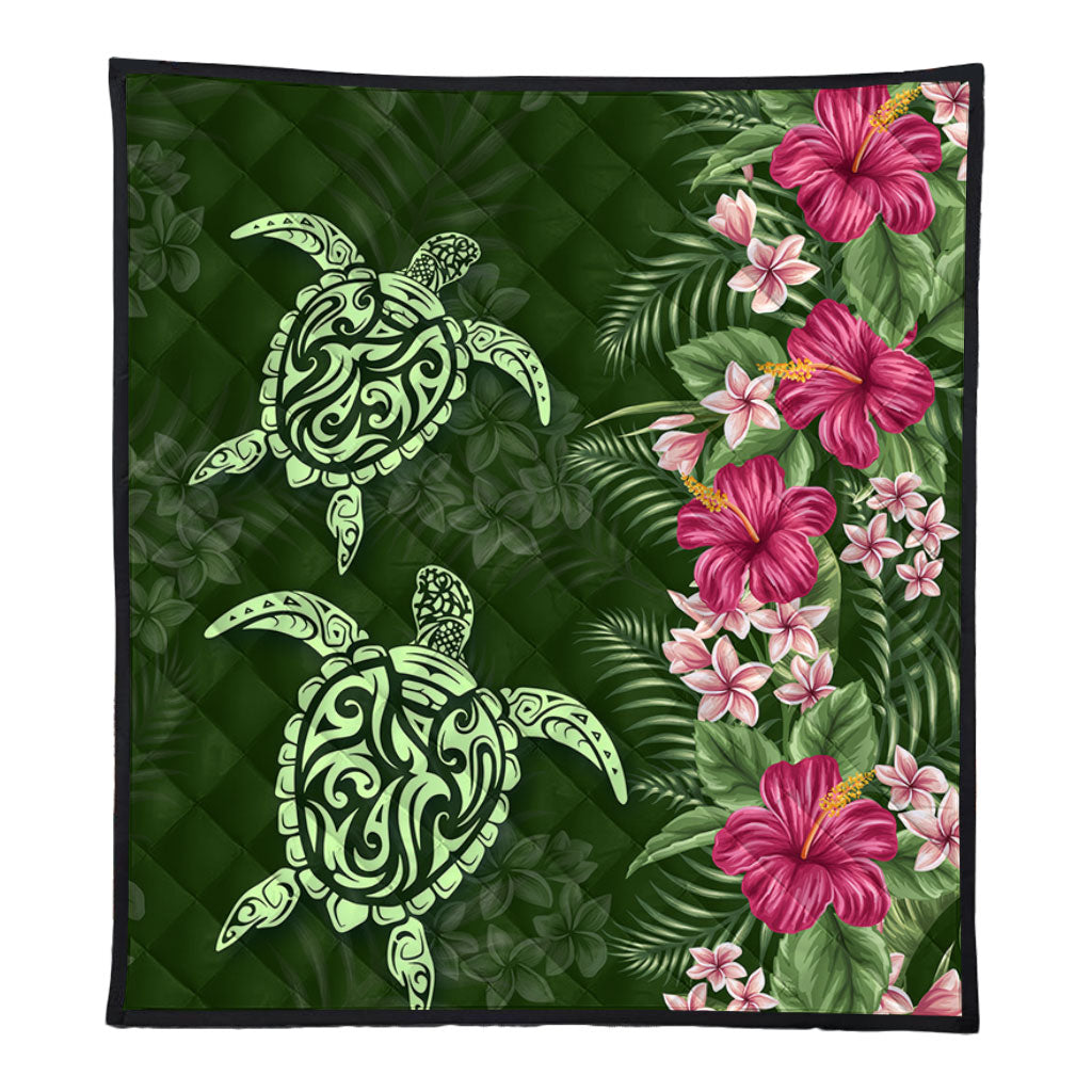 Hawaii Premium Quilt Polynesian Sea Turtle Hibiscus Tropical Style