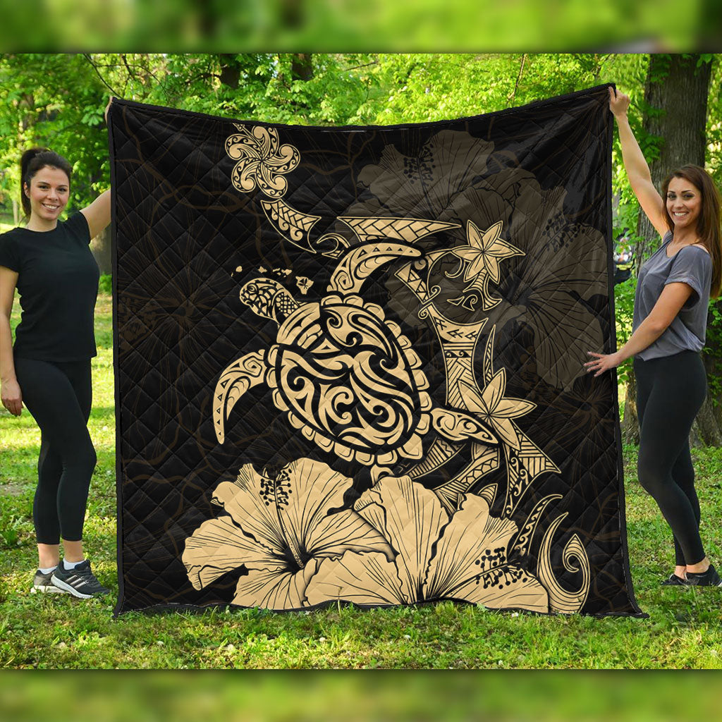 Hawaii Premium Quilt Golden Honu Hibiscus Serenity Style