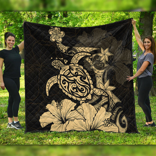 Hawaii Premium Quilt Golden Honu Hibiscus Serenity Style