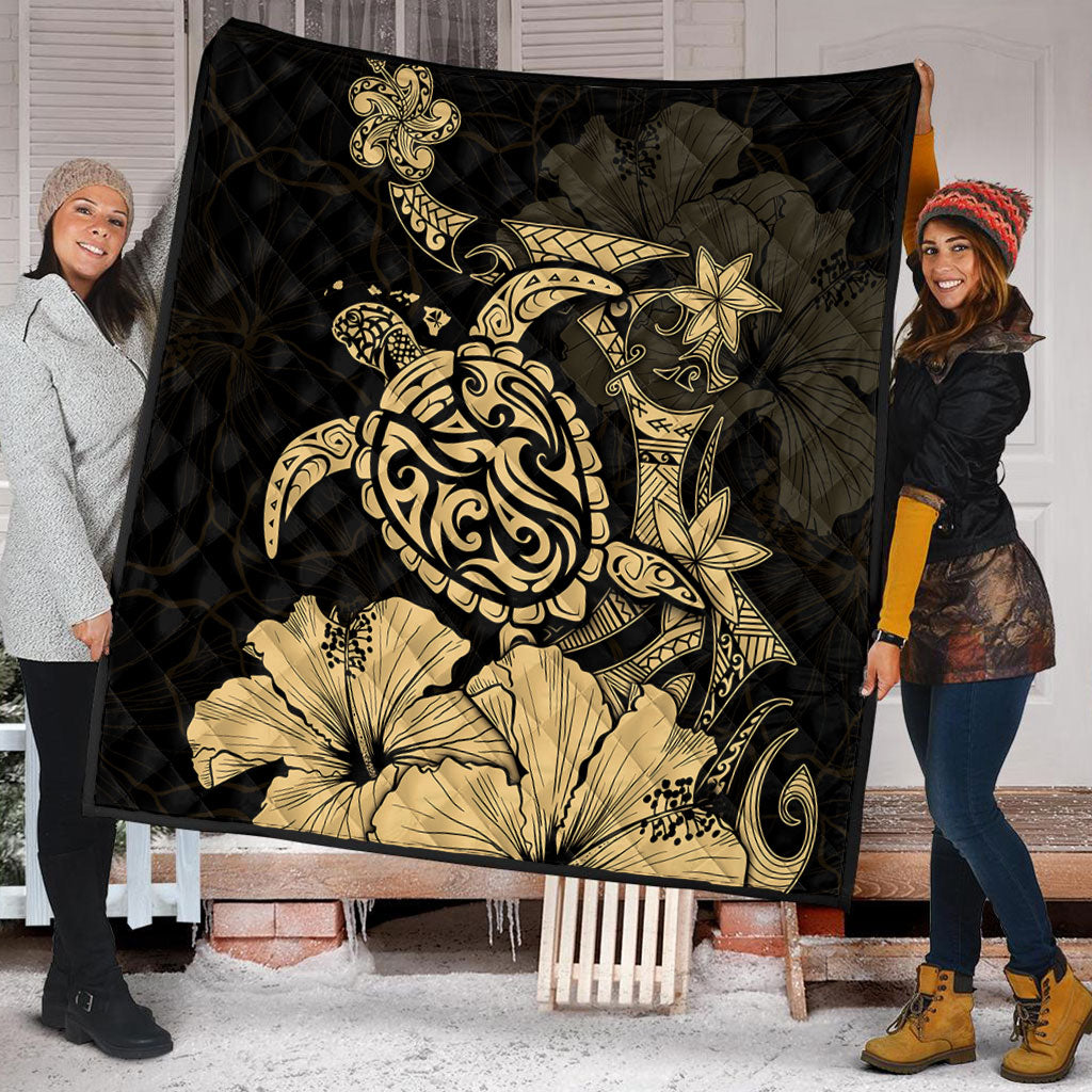 Hawaii Premium Quilt Golden Honu Hibiscus Serenity Style