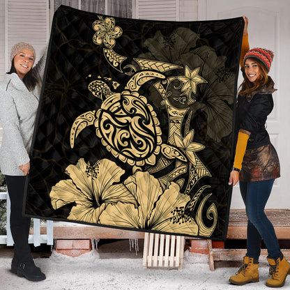 Hawaii Premium Quilt Golden Honu Hibiscus Serenity Style