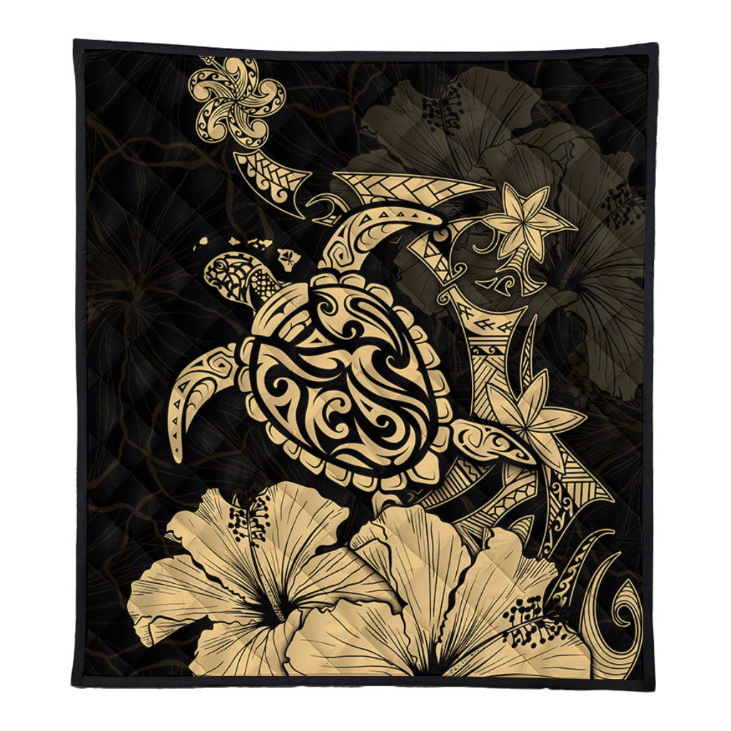 Hawaii Premium Quilt Golden Honu Hibiscus Serenity Style