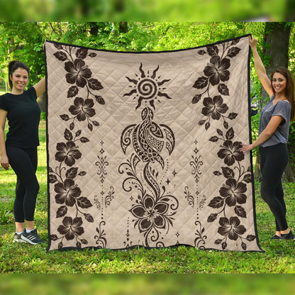Hawaii Premium Quilt Vintage Honu Hibiscus Floral Elegance