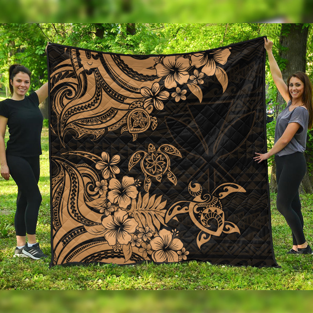 Hawaii Premium Quilt Kanaka Maoli Hibiscus Polynesian Tribal Turtle Print Style