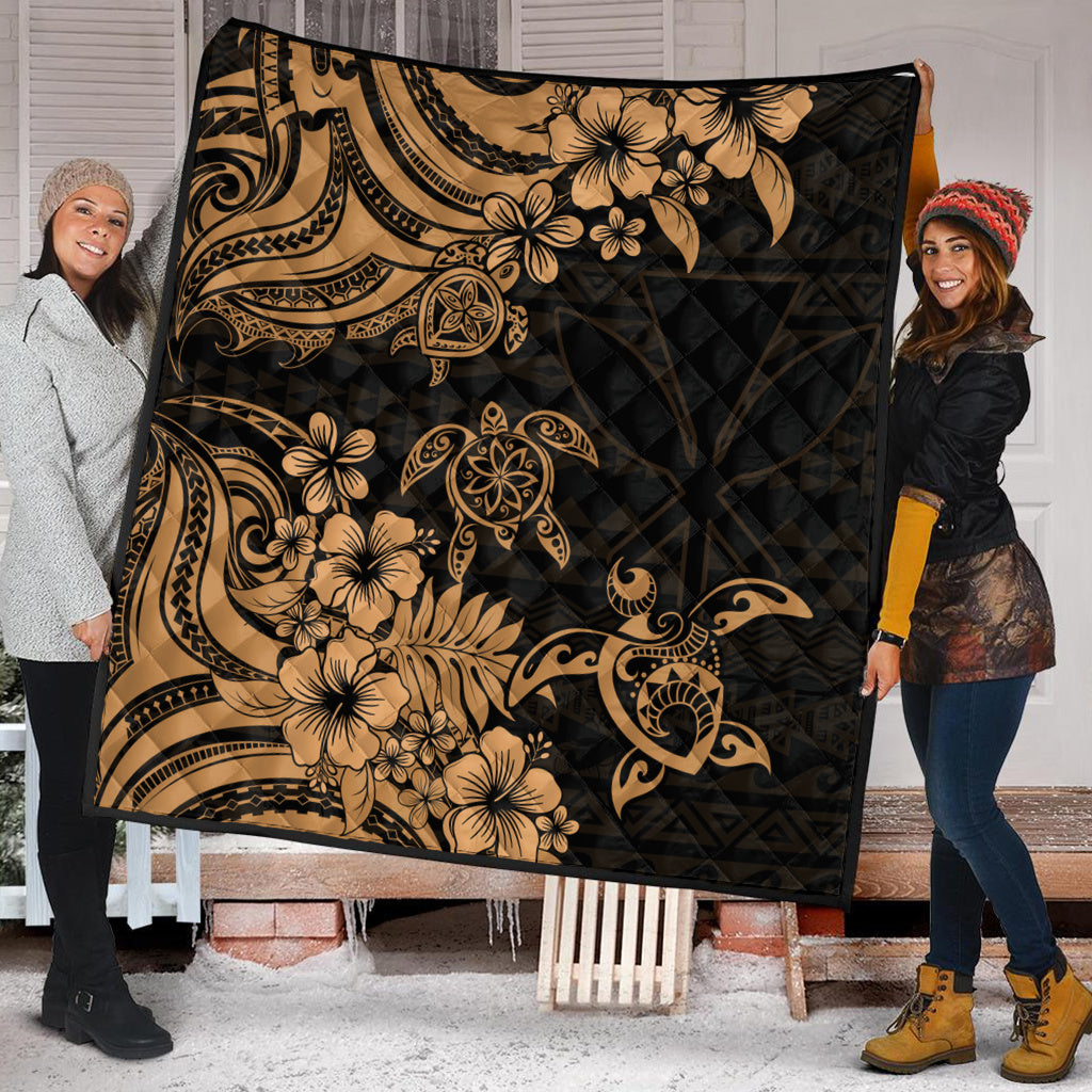 Hawaii Premium Quilt Kanaka Maoli Hibiscus Polynesian Tribal Turtle Print Style