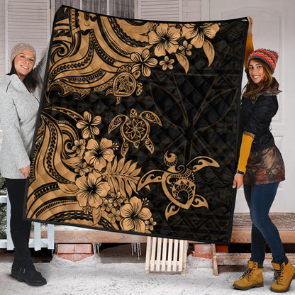 Hawaii Premium Quilt Kanaka Maoli Hibiscus Polynesian Tribal Turtle Print Style