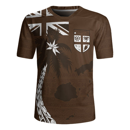 Fiji Rugby Jersey Coat Of Arms Flag Islands Brown Tapa Style