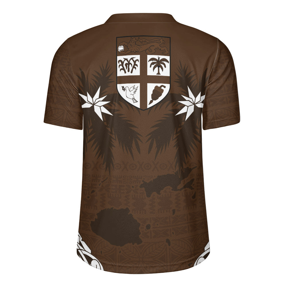 Fiji Rugby Jersey Coat Of Arms Flag Islands Brown Tapa Style