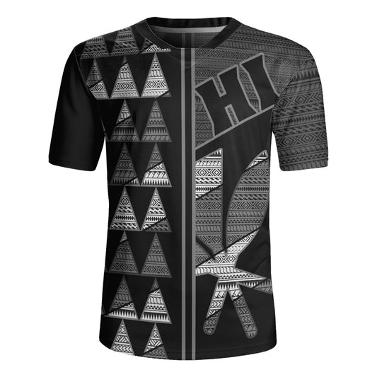 Hawaii Rugby Jersey HI Spear Monochrome Tribal Pattern