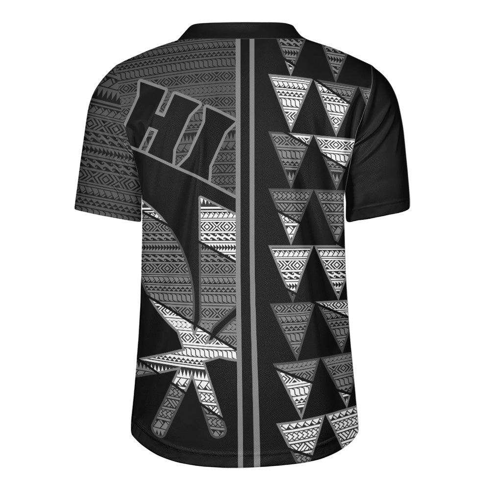 Hawaii Rugby Jersey HI Spear Monochrome Tribal Pattern