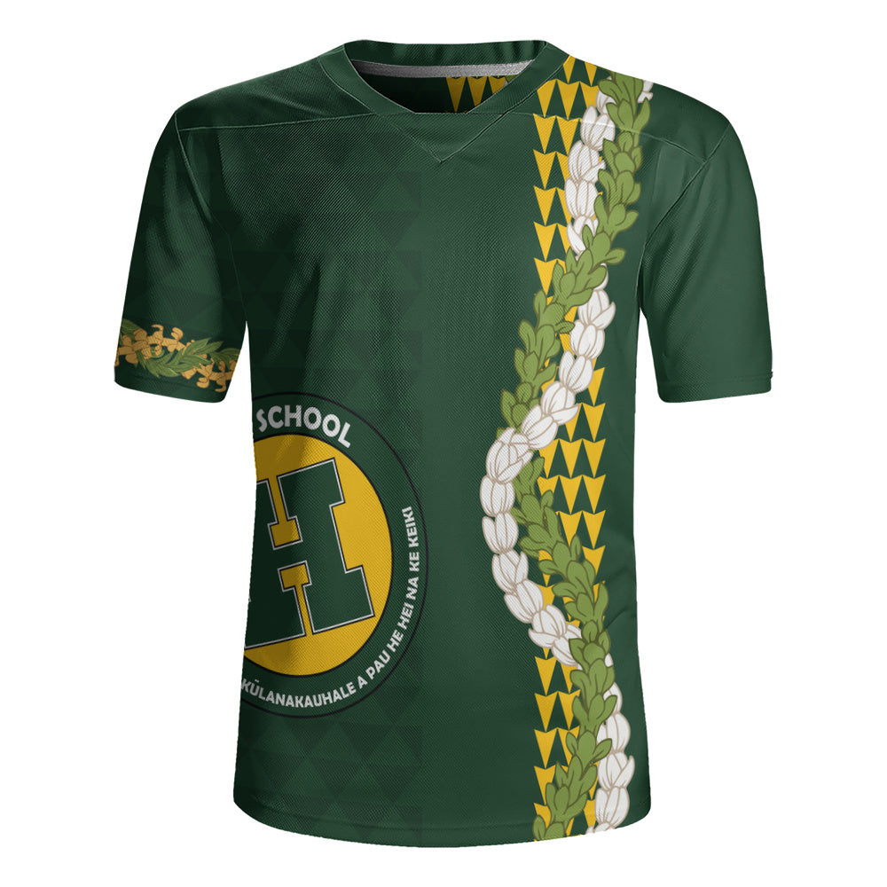 Hana High and Elementary School Rugby Jersey Puakenikeni Maile Flower Lei