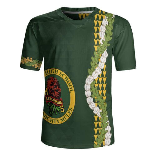 Leilehua High School Rugby Jersey Puakenikeni Maile Flower Lei