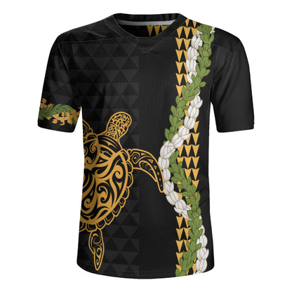Hawaii Rugby Jersey Turtle Puakenikeni Maile Flower Lei