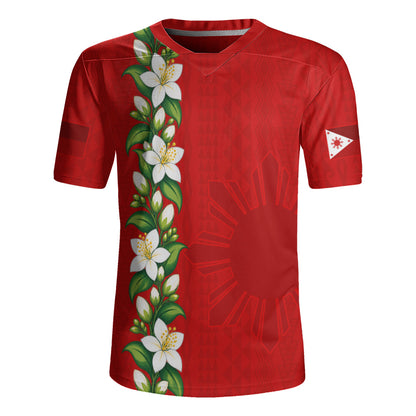 Philippines Filipinos Rugby Jersey Sampaguita Flower Tribal Polynesian Sun Island Style