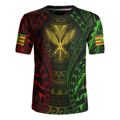 Hawaii Rugby Jersey Kanaka Maoli Flag Tribal Tattoo Pattern