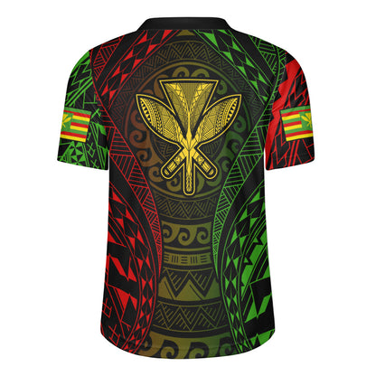 Hawaii Rugby Jersey Kanaka Maoli Flag Tribal Tattoo Pattern