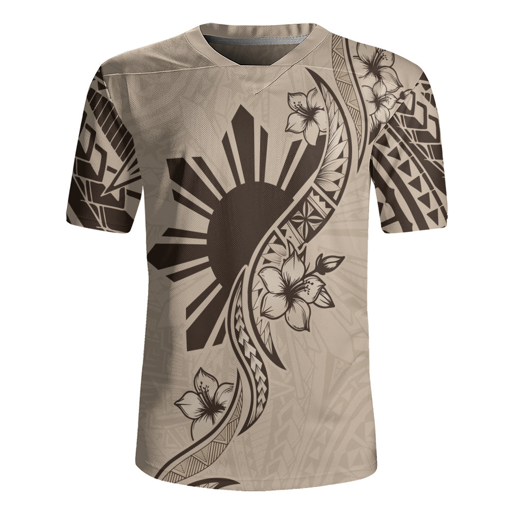 Philippines Filipinos Rugby Jersey Sun and Sampaguita Flower Tribal Pattern