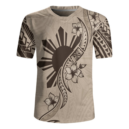 Philippines Filipinos Rugby Jersey Sun and Sampaguita Flower Tribal Pattern