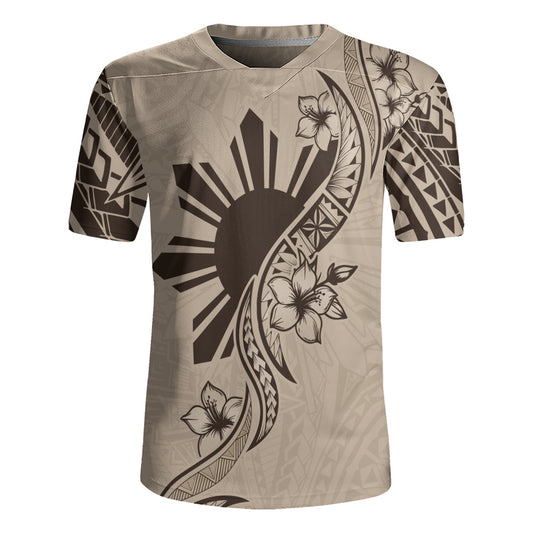 Philippines Filipinos Rugby Jersey Sun and Sampaguita Flower Tribal Pattern