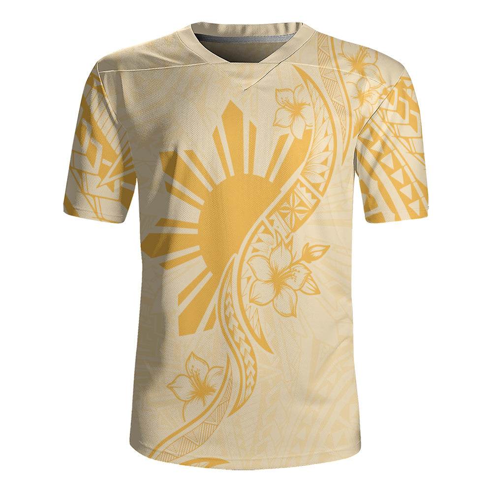 Philippines Filipinos Rugby Jersey Sun and Sampaguita Flower Tribal Pattern