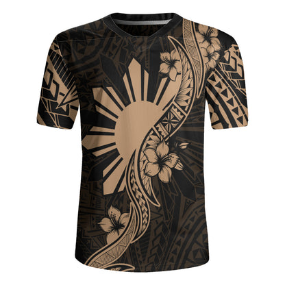 Philippines Filipinos Rugby Jersey Sun and Sampaguita Flower Tribal Pattern