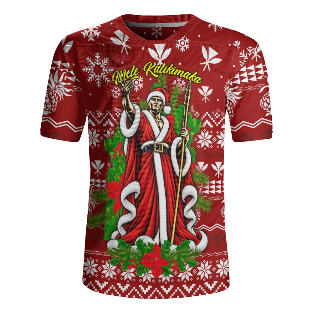 Hawaii Rugby Jersey Mele Kalikimaka King Kamehameha Santa Polynesian Holiday Spirit