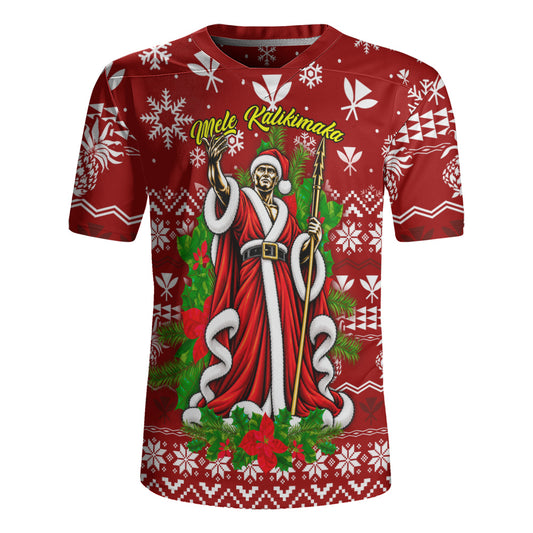 Hawaii Rugby Jersey Mele Kalikimaka King Kamehameha Santa Polynesian Holiday Spirit