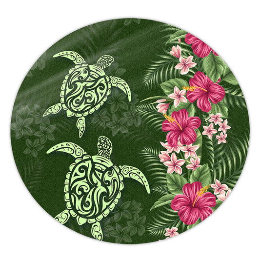 Hawaii Round Rug Polynesian Sea Turtle Hibiscus Tropical Style