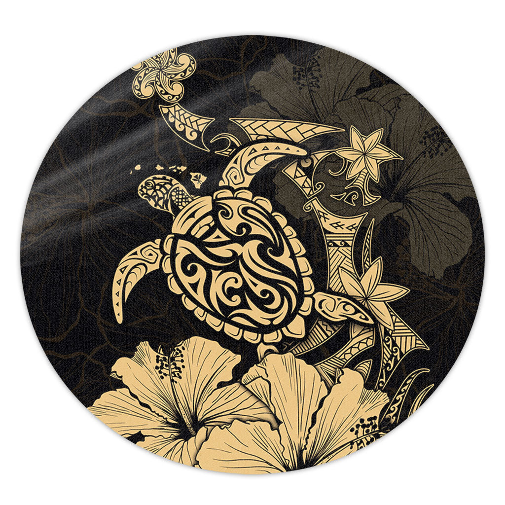 Hawaii Round Rug Golden Honu Hibiscus Serenity Style