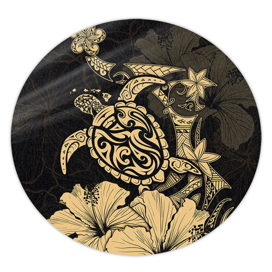 Hawaii Round Rug Golden Honu Hibiscus Serenity Style