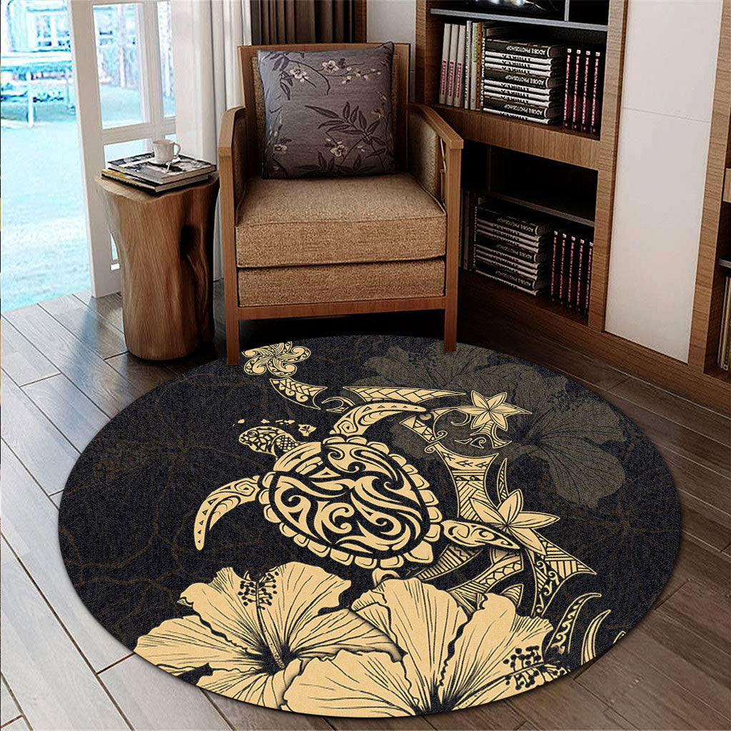 Hawaii Round Rug Golden Honu Hibiscus Serenity Style