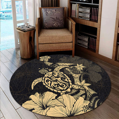 Hawaii Round Rug Golden Honu Hibiscus Serenity Style