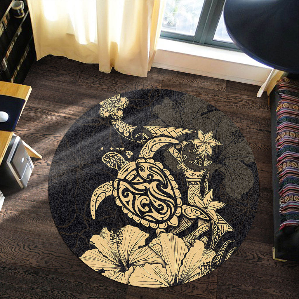 Hawaii Round Rug Golden Honu Hibiscus Serenity Style