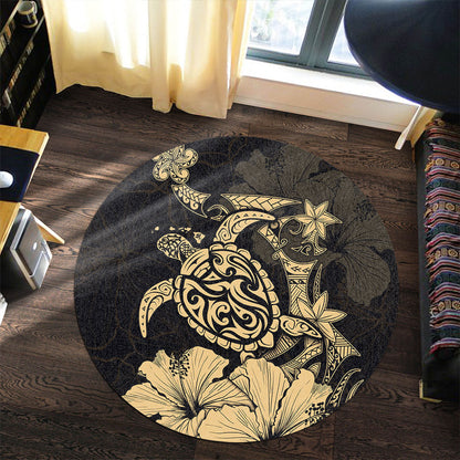 Hawaii Round Rug Golden Honu Hibiscus Serenity Style