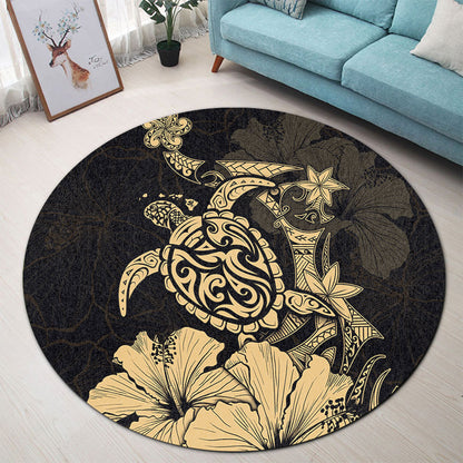 Hawaii Round Rug Golden Honu Hibiscus Serenity Style