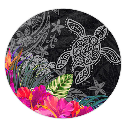 Hawaii Round Rug Tropical Honu Hibiscus Garden Style