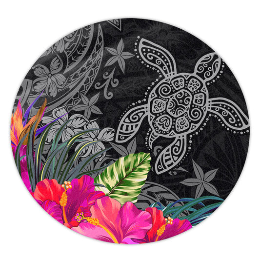 Hawaii Round Rug Tropical Honu Hibiscus Garden Style