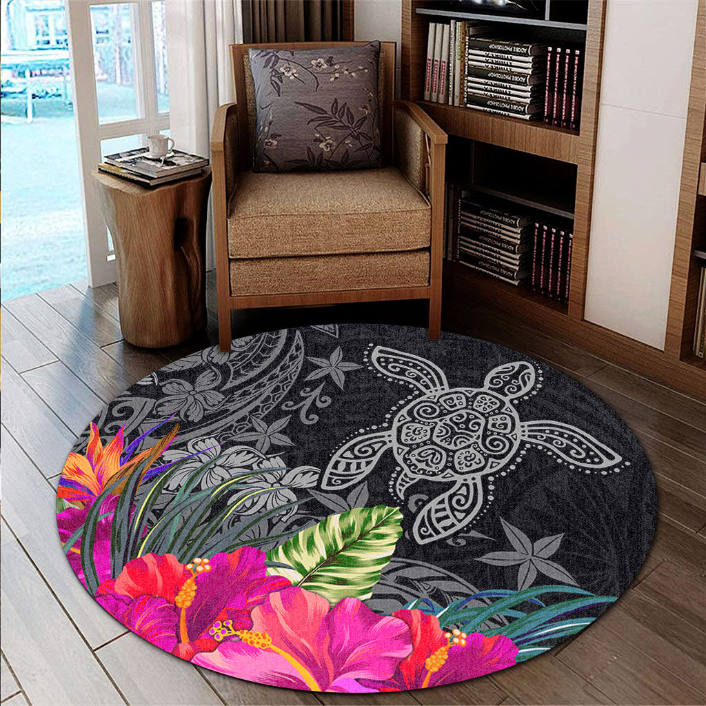 Hawaii Round Rug Tropical Honu Hibiscus Garden Style