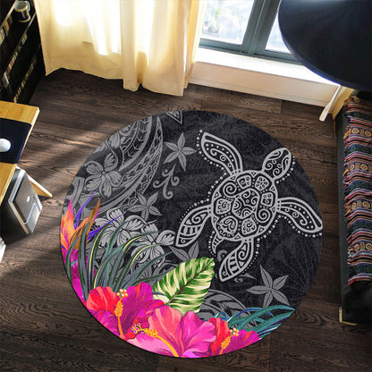 Hawaii Round Rug Tropical Honu Hibiscus Garden Style