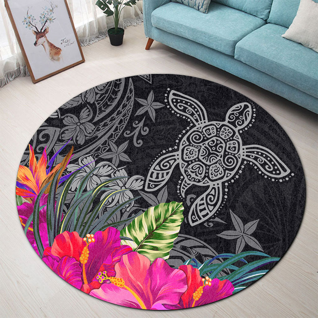 Hawaii Round Rug Tropical Honu Hibiscus Garden Style